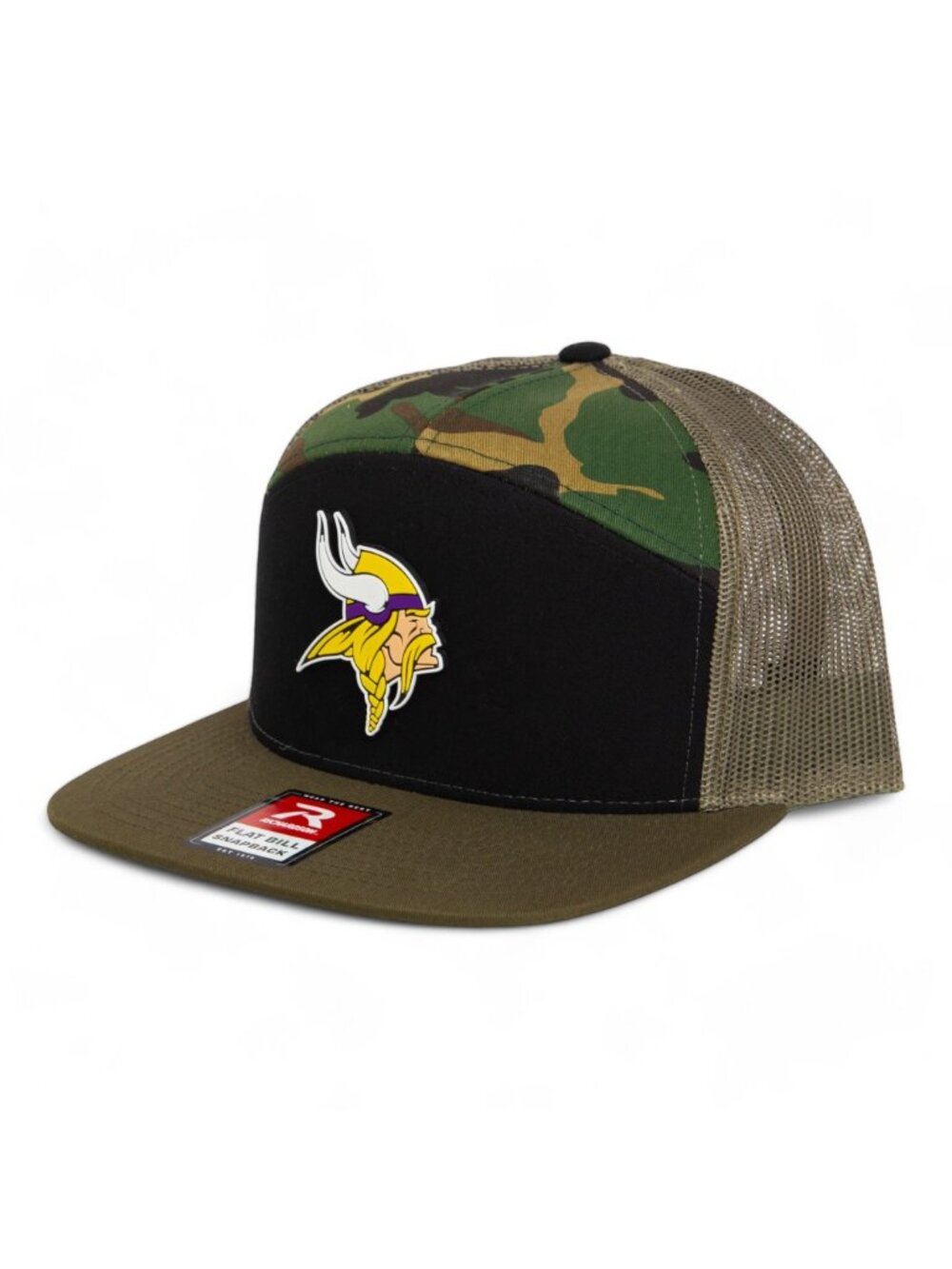 Minnesota Vikings 3D Snapback Seven-Panel Flat Bill Trucker Hat- Black/ Camo/ Lo